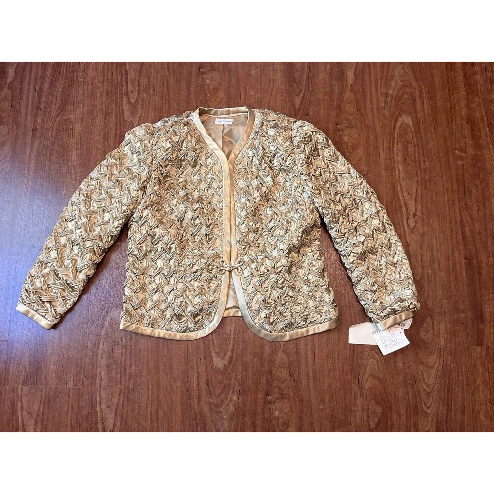 Vintage 80s Gold Ruffle Quilted Oriental Pankou Closure Jacket Flagg Petites 10P